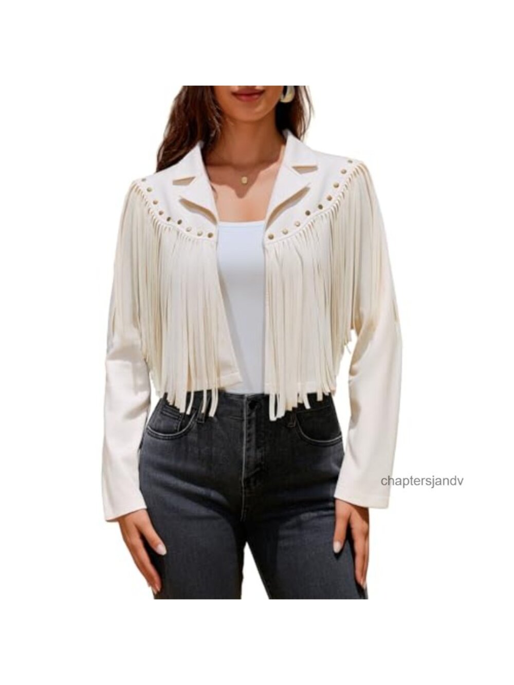 Faux Suede Fringe Moto Jacket Cropped Western Tassel Studded